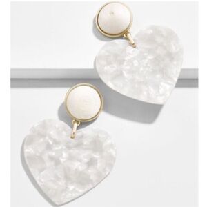 Large Heart Acrylic Resin Gold White Retro Style Drop Statement Earrings